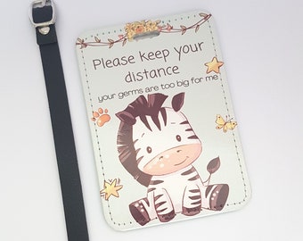 Zebra pram tag, pram tag, please keep your distance, your germs are too big for me, baby car seat tag , baby pram sign, baby shower gift