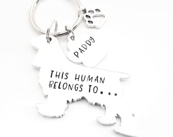 Cocker Spaniel Keyring doc tail, this human belongs to, Cocker Spaniel keychain , hand stamped Cocker Spaniel keyring, dog breed keyring