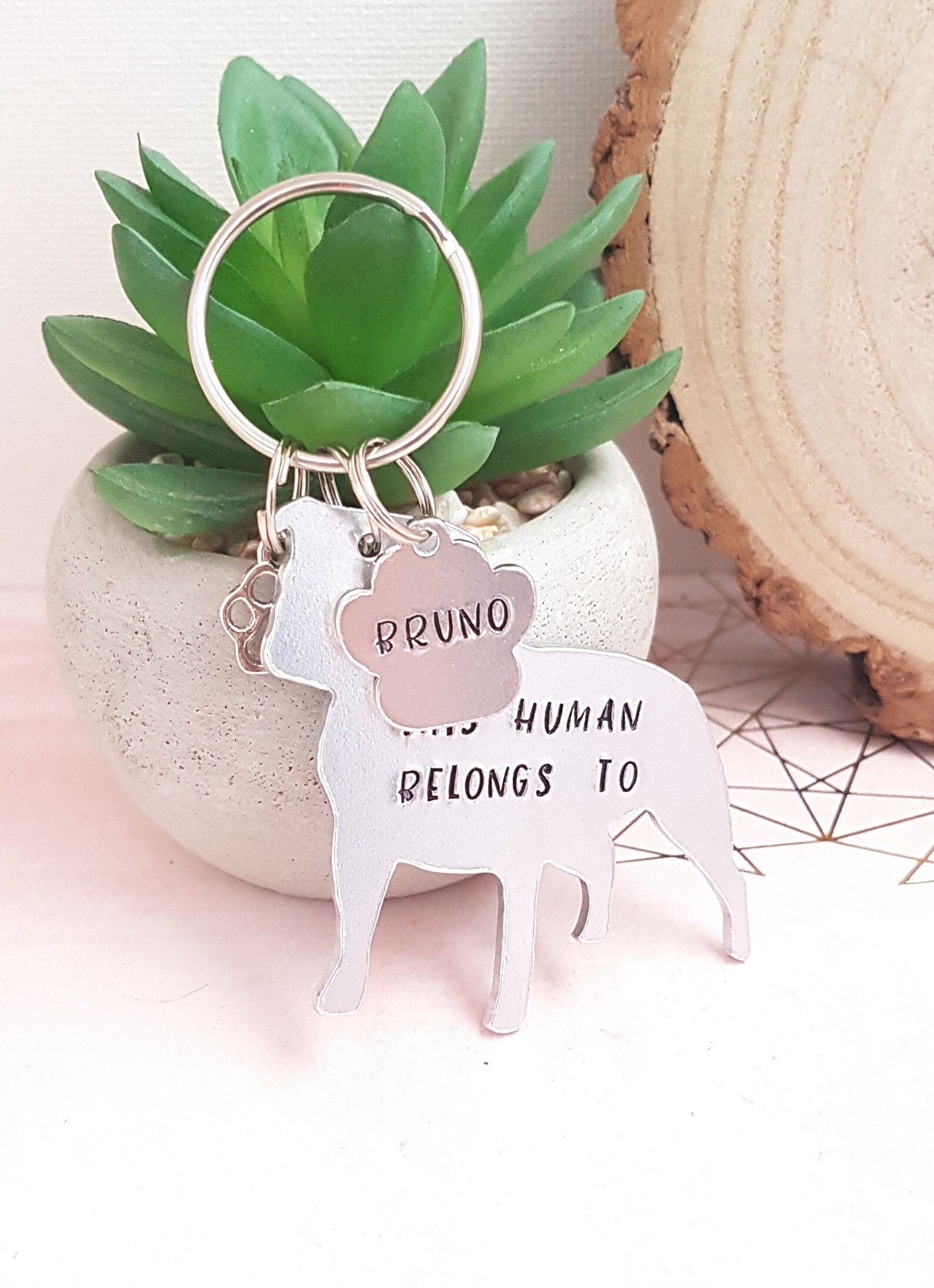 Staffordshire Bull Terrier Staffie Staffy Dog Keyring Bag Charm Keychain in Grey Acrylic - Israel