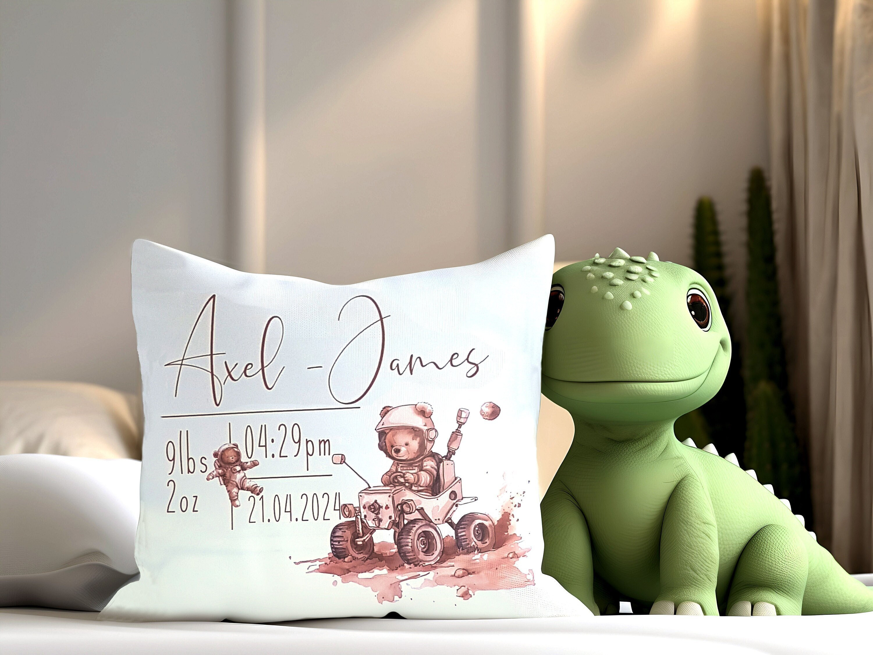 Astronaut Bear Birth Stats Pillow Cover: Personalized Baby Keepsake