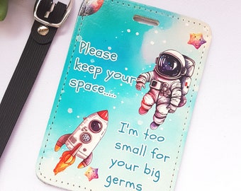 Astranaut pram tag, pram tag, rocket tag, please keep your distance, I'm too small for your big germs, baby car seat tag, baby pram sign