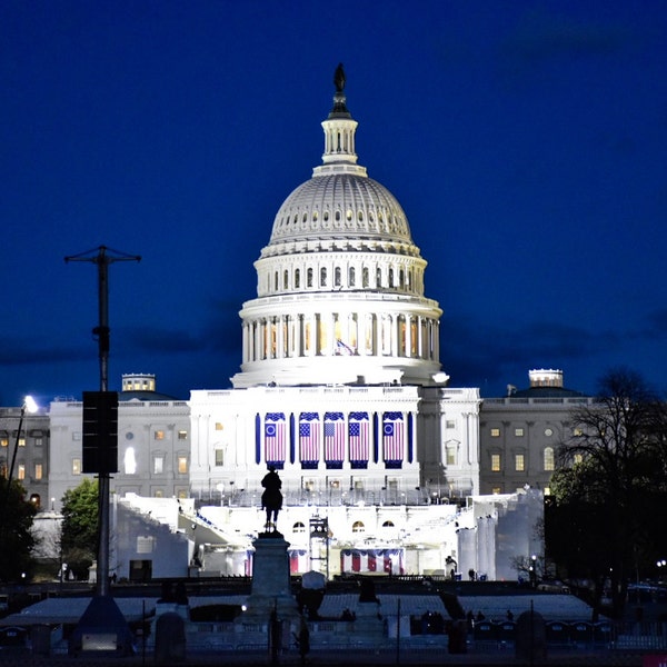 United States Capitol at dusk - preparing for the 2017 Inauguration