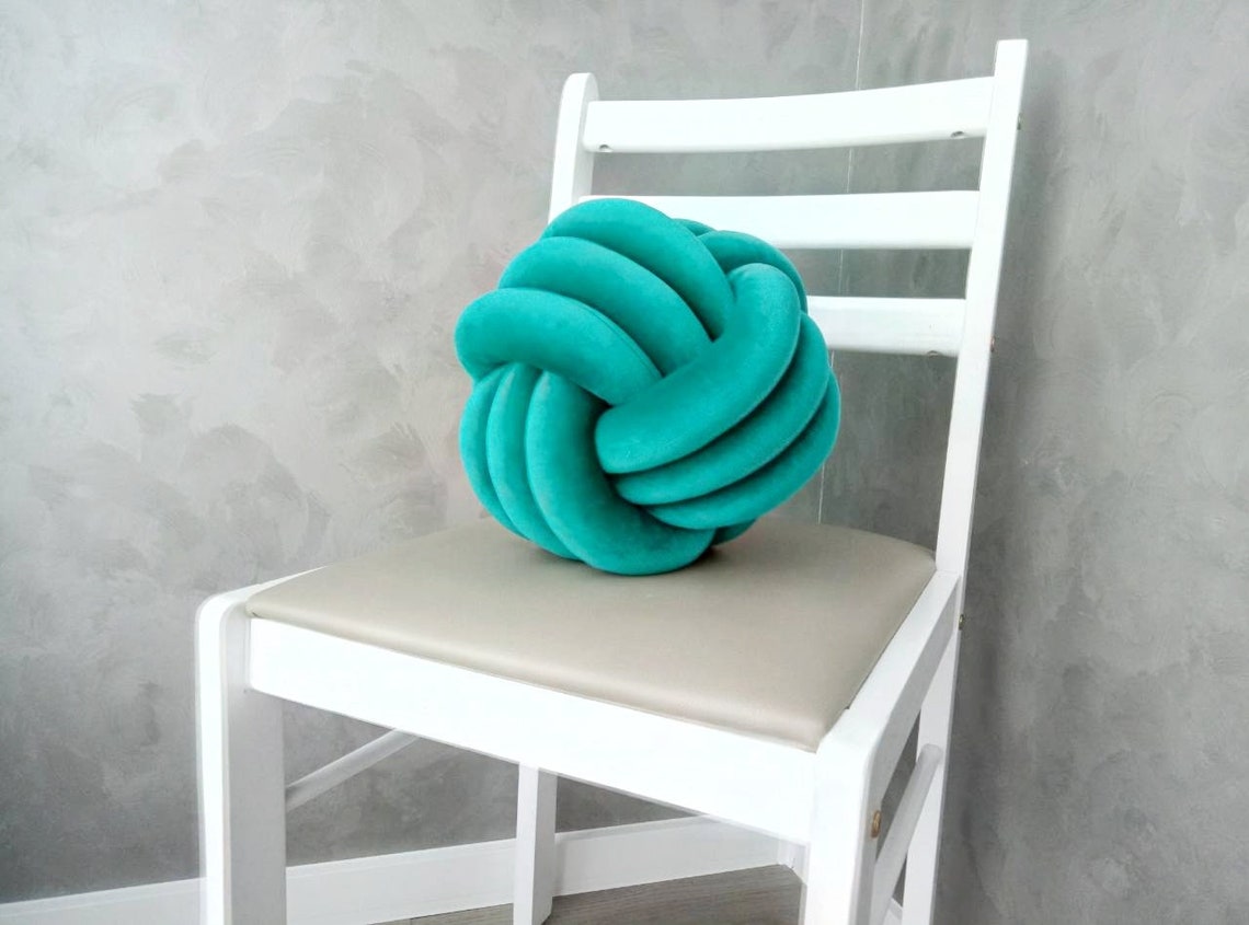 SPHERE KNOT PILLOW teal velvet cushion for home decor Etsy