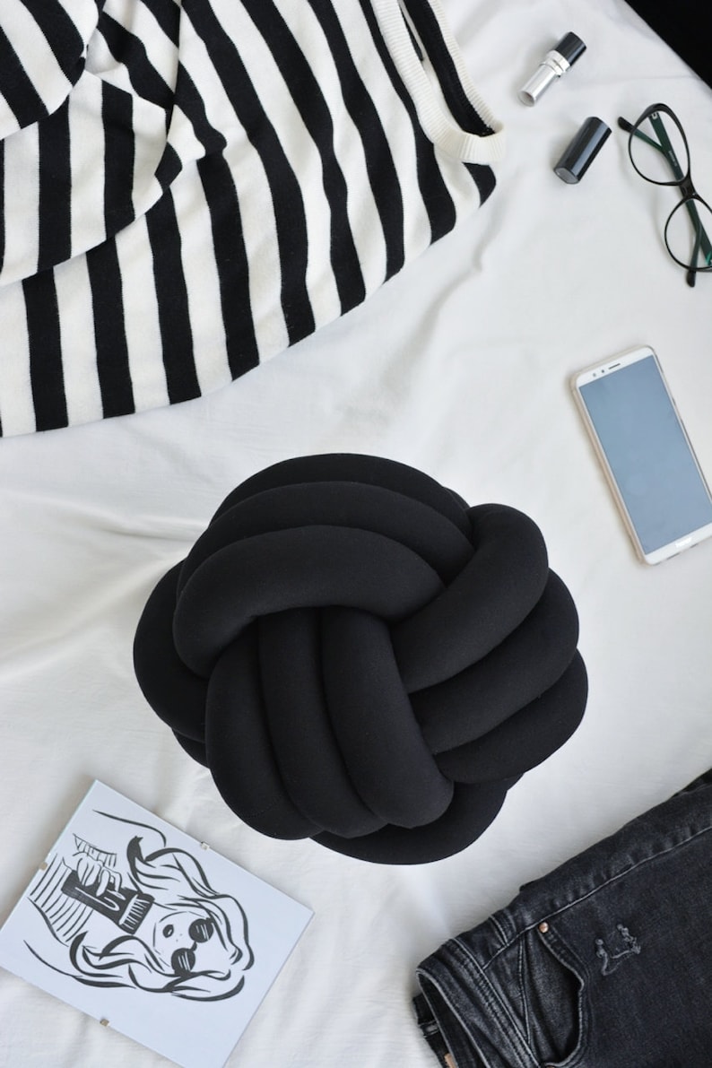 SPHERE KNOT PILLOW Knot Black Pillow in Minimalist Style Etsy