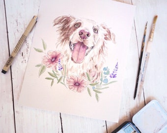 Custom Watercolor Floral Pet Portraits