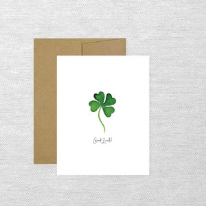 Trèfle "Bonne chance" Carte de voeux, Papeterie aquarelle, Carte de note pliée