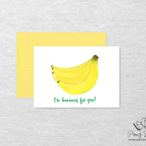 I'm bananas for you Greeting Card, Watercolor Stationery, Valentine's Day Card, Just Because