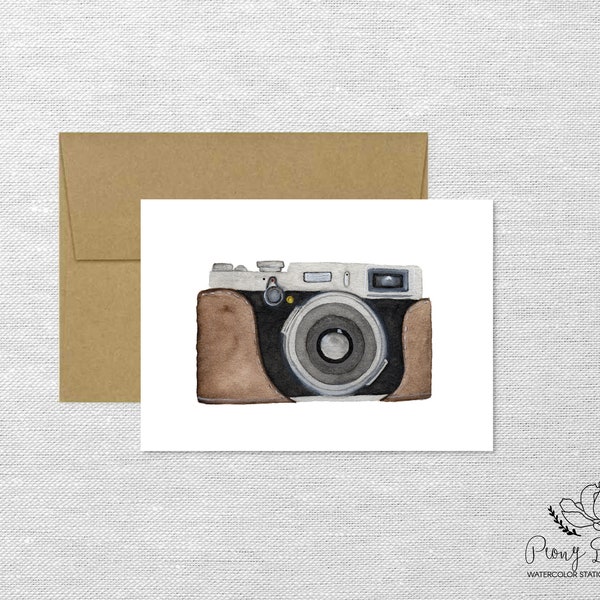 Vintage Camera Greeting Card, Watercolor Stationery, Just Because