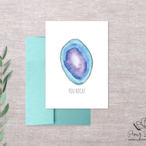 You Rock, Geode Wenskaart, Aquarel Briefpapier, Gevouwen Notitiekaart