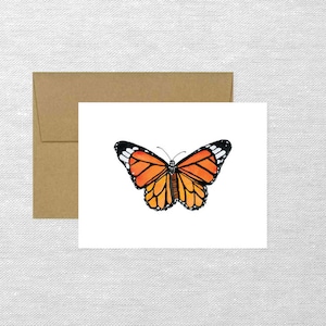 Cartão de felicitações de borboleta monarca, papelaria em aquarela, cartão de nota dobrado