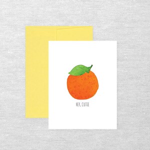 Oranje (Cutie) "Hey, Cutie" wenskaart, aquarel briefpapier, gevouwen notitiekaart