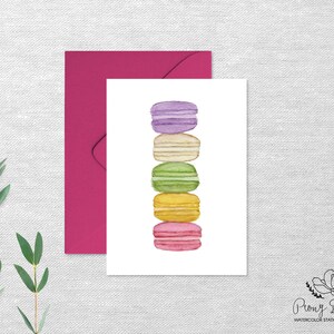 Cartão Macaron Francês, Papelaria em Aquarela, Cartão de Nota Dobrado