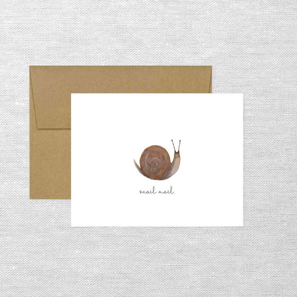 Snail "Snail Mail" Greeting Card, Watercolor Stationery, Folded Note Card