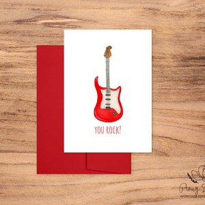You Rock, Rock Guitar Greeting Card, Aquarel Briefpapier, Folded Note Card