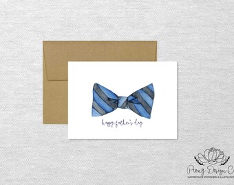 Bonne fête des pères Carte de vœux nœud papillon, Papeterie aquarelle, Carte de note pliée, Carte de fête des pères