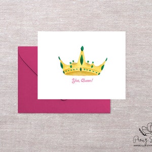 Kroon "Yas, Queen" wenskaart, aquarel briefpapier, gevouwen notitiekaart