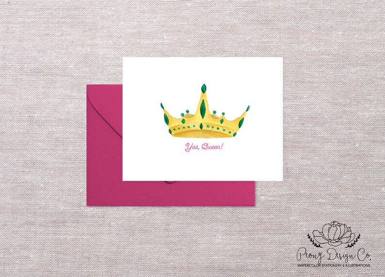 Crown yas, Queen Greeting Card, Watercolor Stationery, Folded Note Card ...