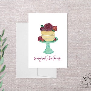Cake Gefeliciteerd Wenskaart, Aquarel Briefpapier, Gevouwen Notitiekaart