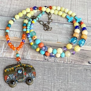 Camping Queen, Boho, Beaded, Hand Knotted, One of a Kind, Handmade, Pendant, Necklace
