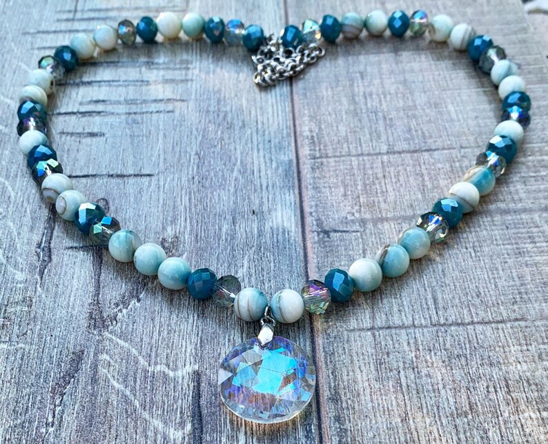 Beaded Necklace Crystal Blue