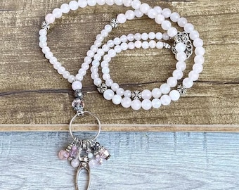 Beaded Gemstone Lanyard Necklace, Boho Badge Holder, Key Fob