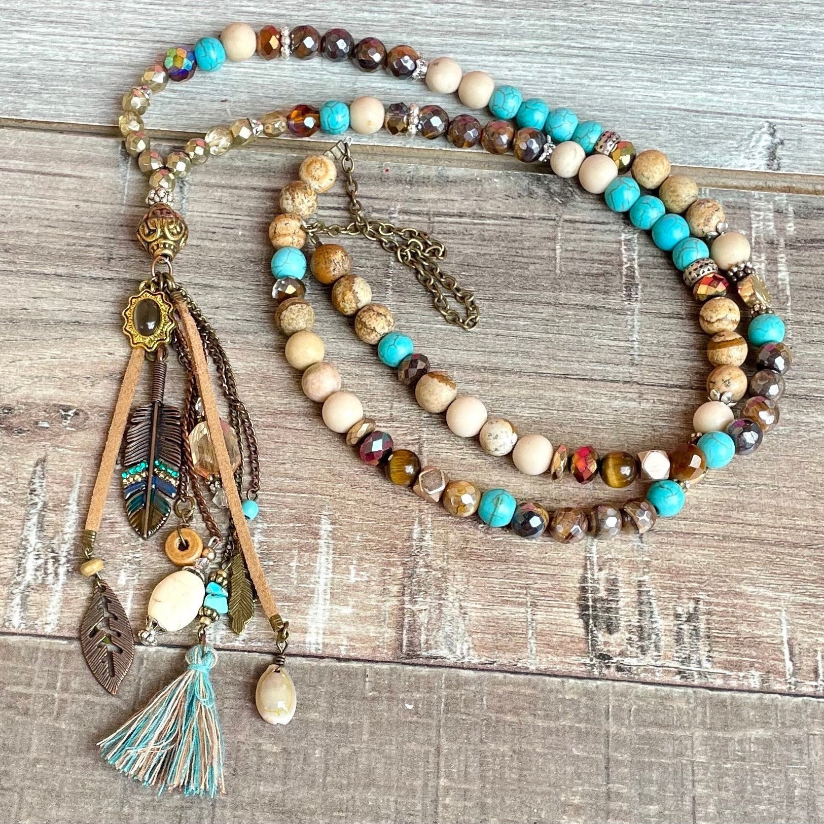 Rodeo, Boho, Beaded, Handmade, Gemstones, Pendant Necklace - Etsy