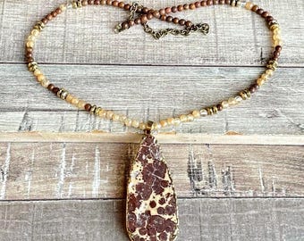 Beaded Pendant Necklace, Handmade, Boho, Gemstones