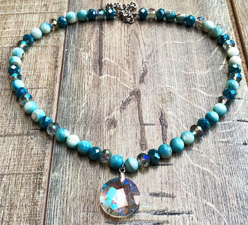 Beaded Necklace Crystal Blue