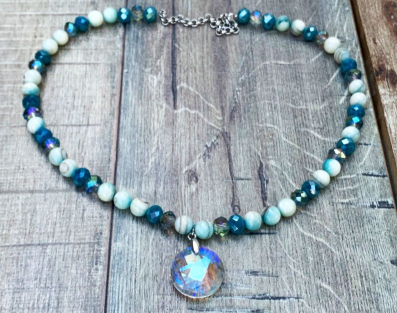 Beaded Necklace Crystal Blue