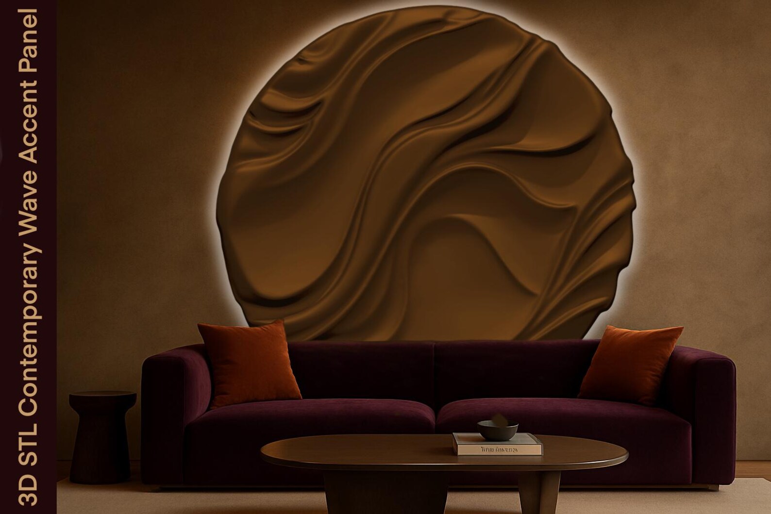 Modern Wave Pattern Wall Art STL | Round 3D Relief Sculpture for CNC ...