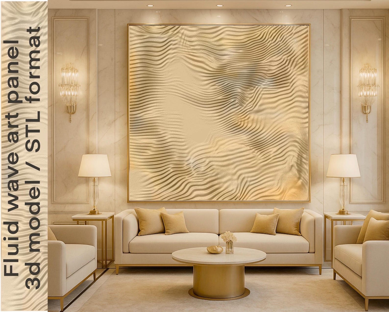 Wave 3D Wall Art Panel STL File – 3D CNC Router Relief Texture for