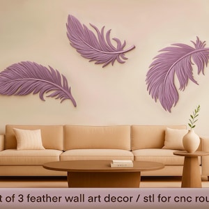 STL-Set mit 3 Federmodellen für CNC- und 3D-Druck. Realistische Federdekoration, ideal zum Gravieren, Gießen und für künstlerische Projekte.