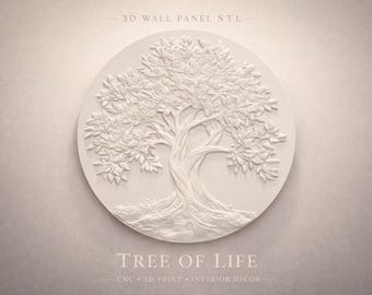 Majestuoso Árbol de la Vida en Relieve 3D | Archivo STL para carpintería con router CNC | Escultura circular de pared para decoración de interiores
