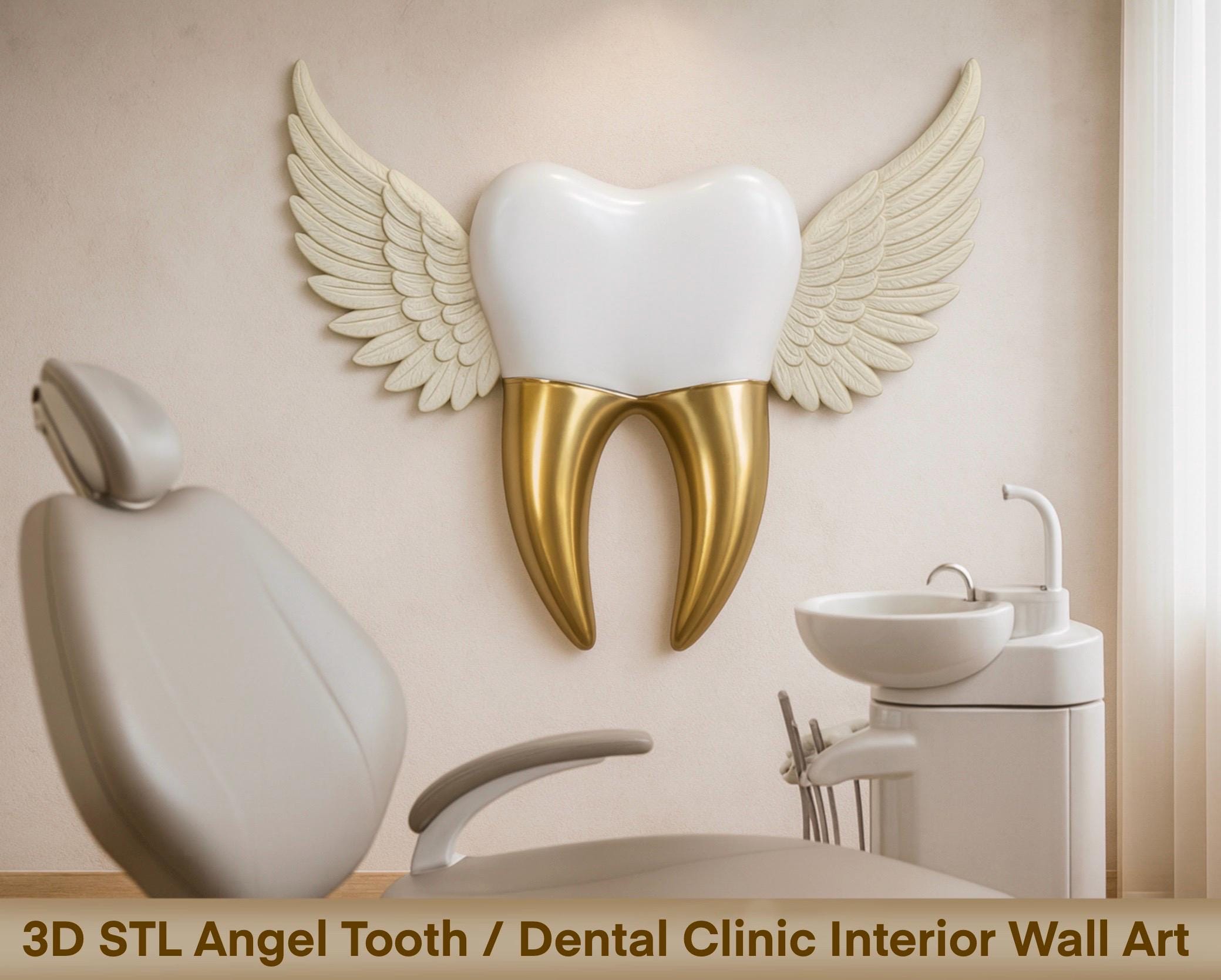 3D STL Tooth With Wings Wall Art, Dental Office Decor, Modern Accent ...