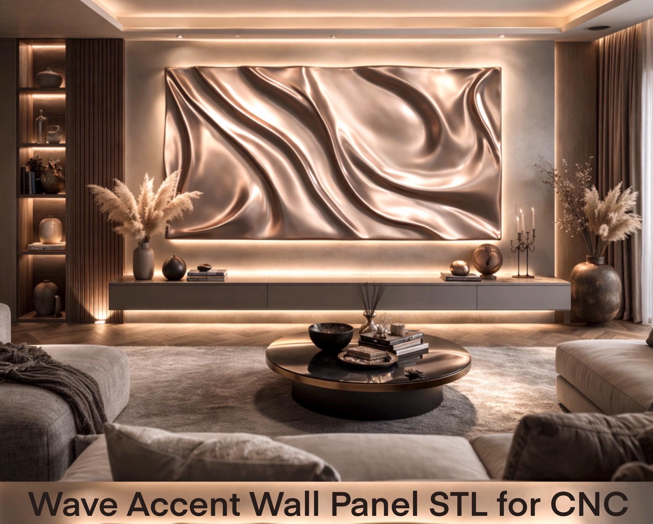 Modern Wave Pattern Wall Art STL | Round 3D Relief Sculpture for CNC ...