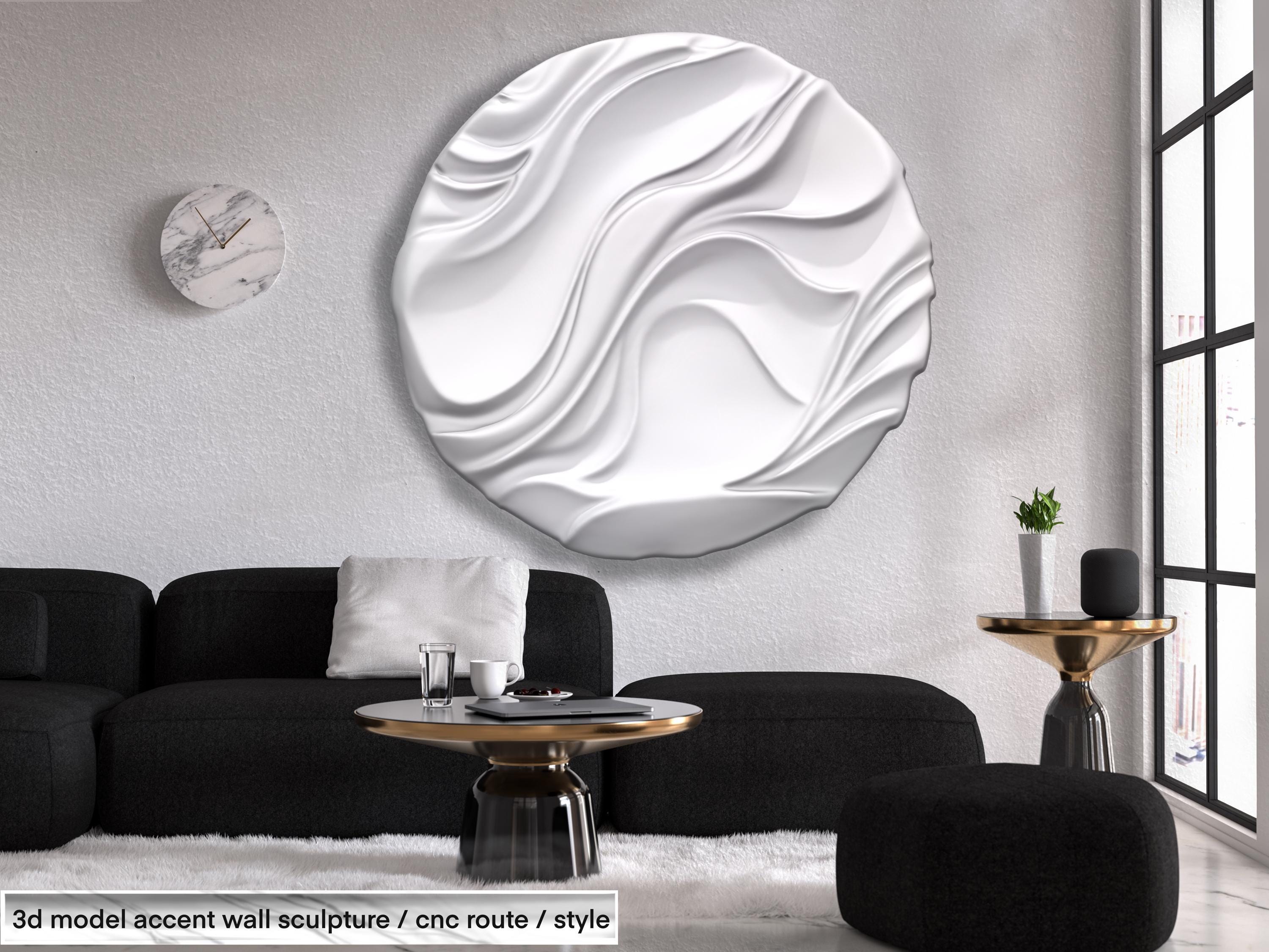 Modern Wave Pattern Wall Art STL | Round 3D Relief Sculpture for CNC ...