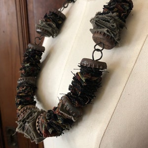 Stacked Rag & Bottle Cap Necklace