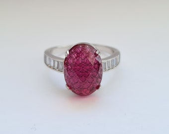 zircon ring 925 silver, pink stone, handmade silver rings, Rhodium silver ring, fashion ring, diamond cut stone.