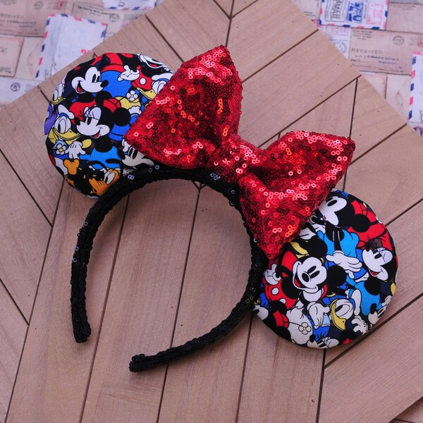 Classic Mouse Ears, Minnie Ears, Custom Mouse Ears, Mouse Ears Headband, Mouse Ears, Red Sequin Bow, Gift, Gift for her