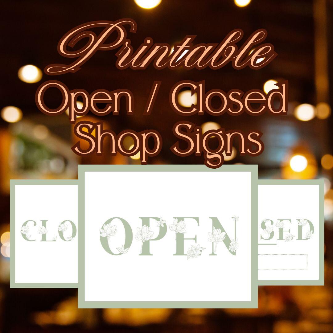 Printable Open Closed Door Sign for Businesses Hours Sage Green ...