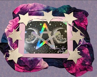 Star and Moon Crystal Holographic Foil Print