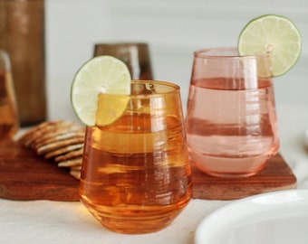 Pair of Hammered Glass Stemless Tumblers | Handblown in India