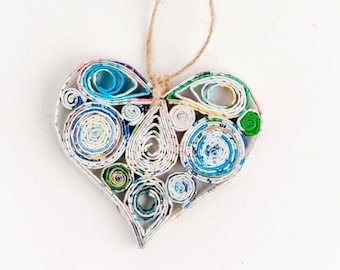 Recycled Quilled Paper Heart Ornament