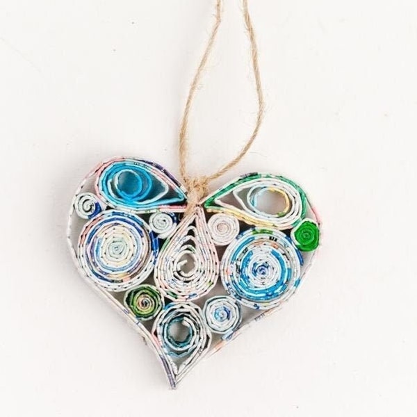 Recycled Quilled Paper Heart Ornament