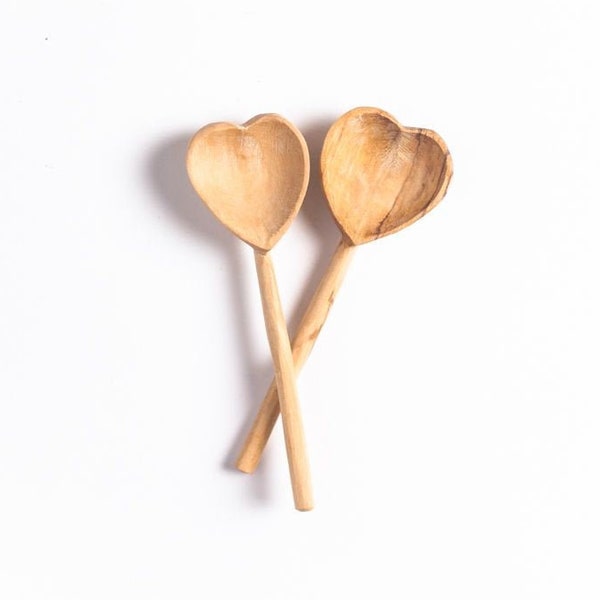 Wood Heart Teaspoon Set // Hand-carved Olive Wood