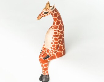 SITTING GIRAFFE // Hand-carved Jacaranda Wood // Kenya // Shelf Decor