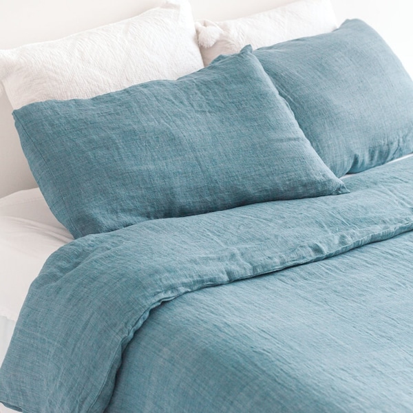 Linen Duvet Cover Set // Queen Bedding // DENIM BLUE // Handwoven in India