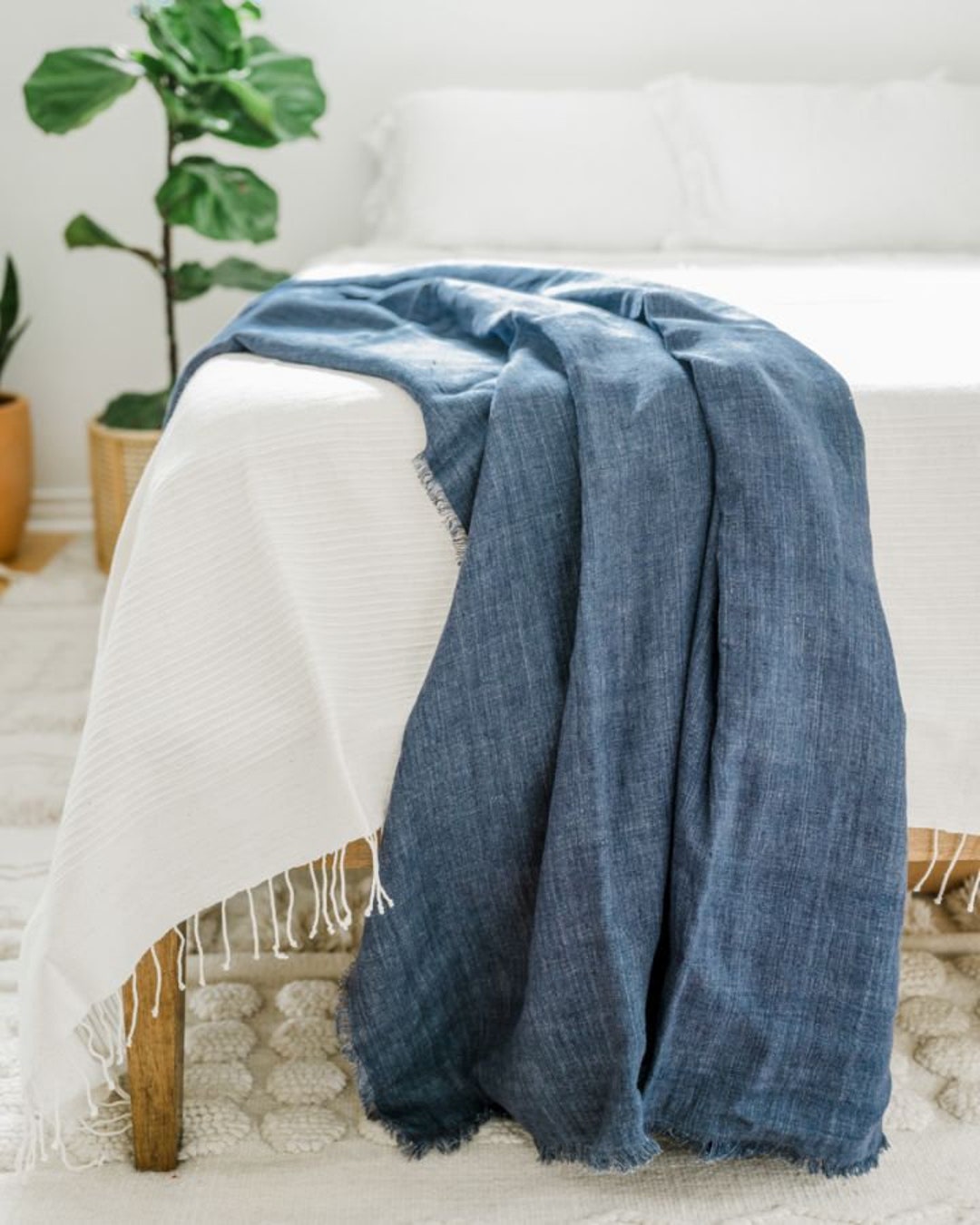 NAVY BLUE LINEN Throw Blanket // Stone Washed & Handwoven in Etsy