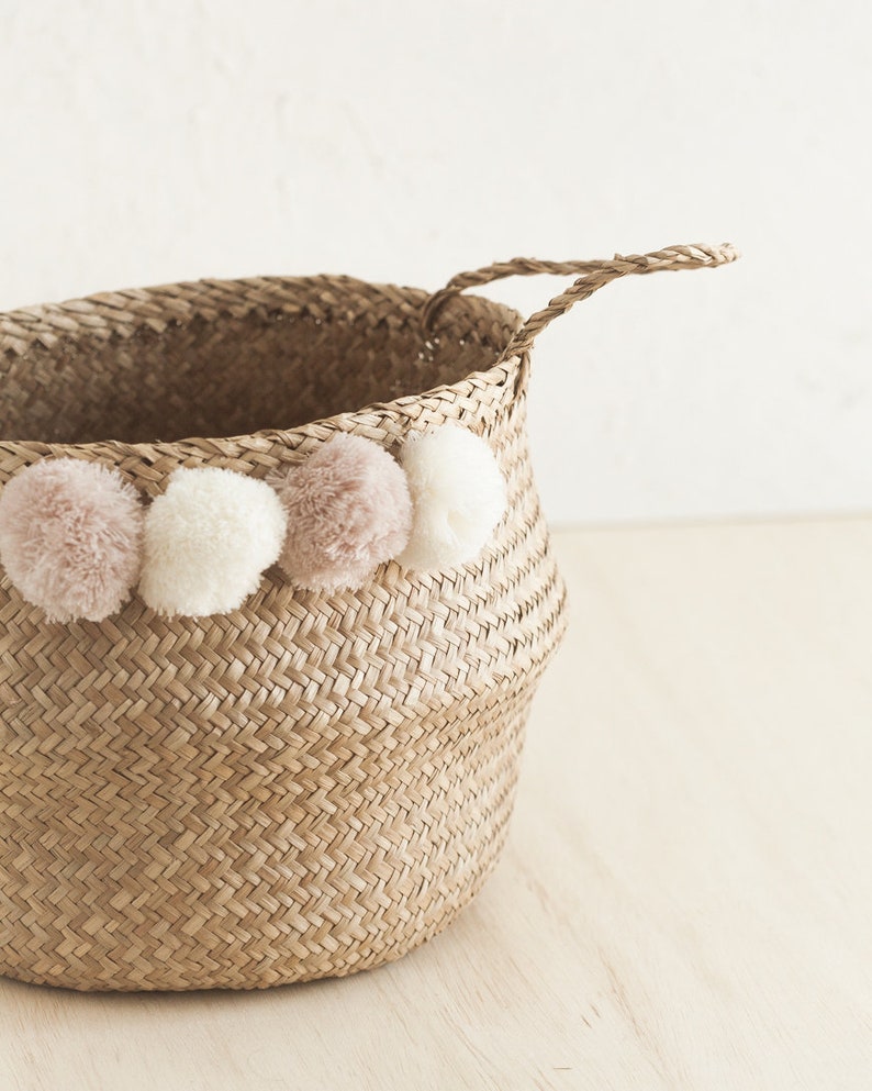 Sweet Pea Pom Pom Belly Basket Handwoven in Vietnam Etsy