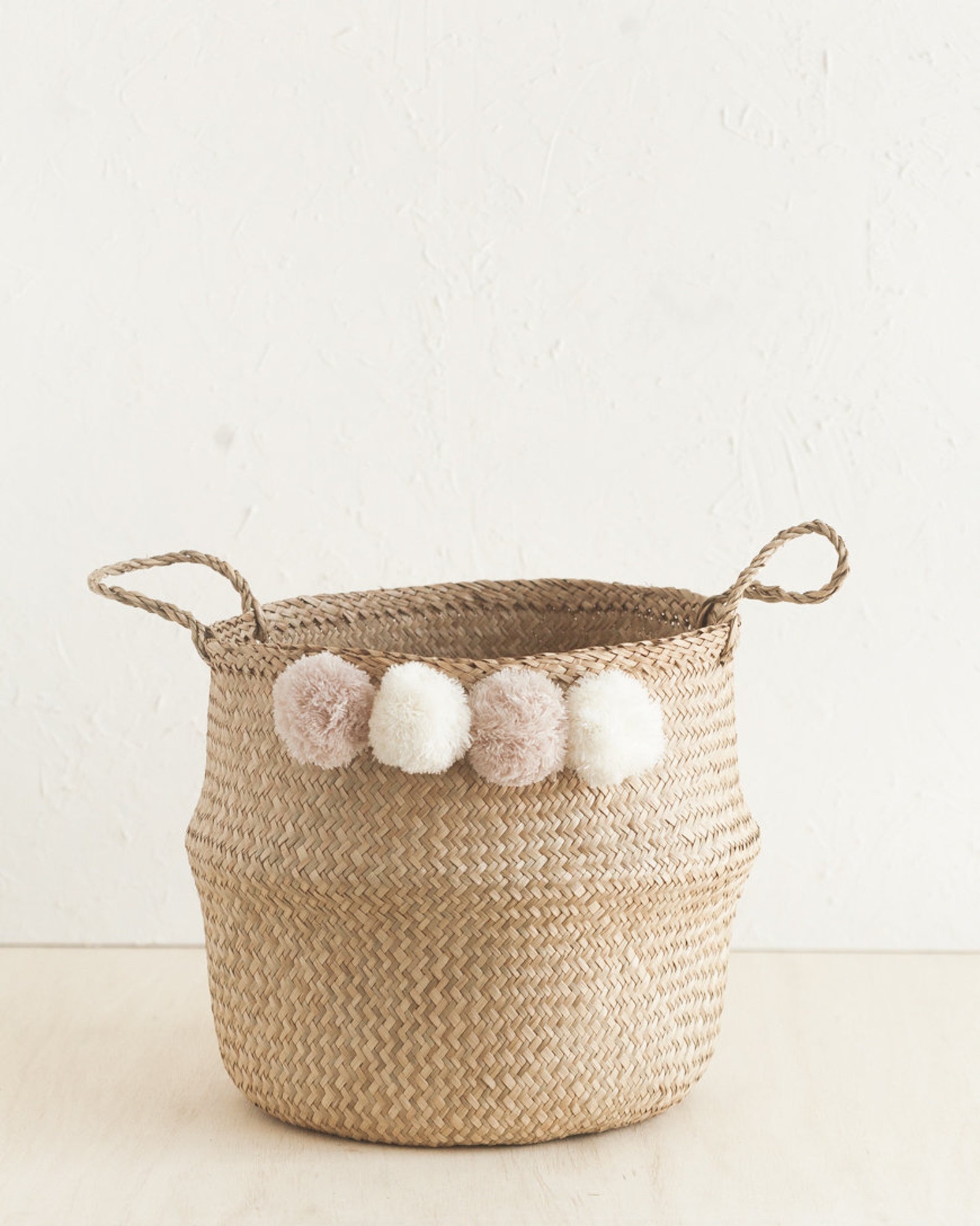 Sweet Pea Pom Pom Belly Basket Handwoven in Vietnam Etsy
